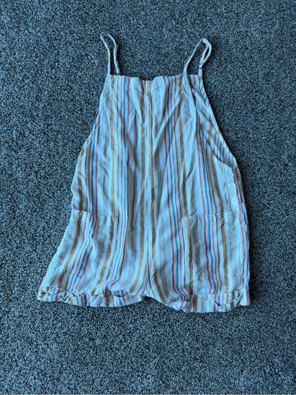 Volcom Striped Linen Blend Romper Shortalls Cream Boho Beach Summer Size S 4/6